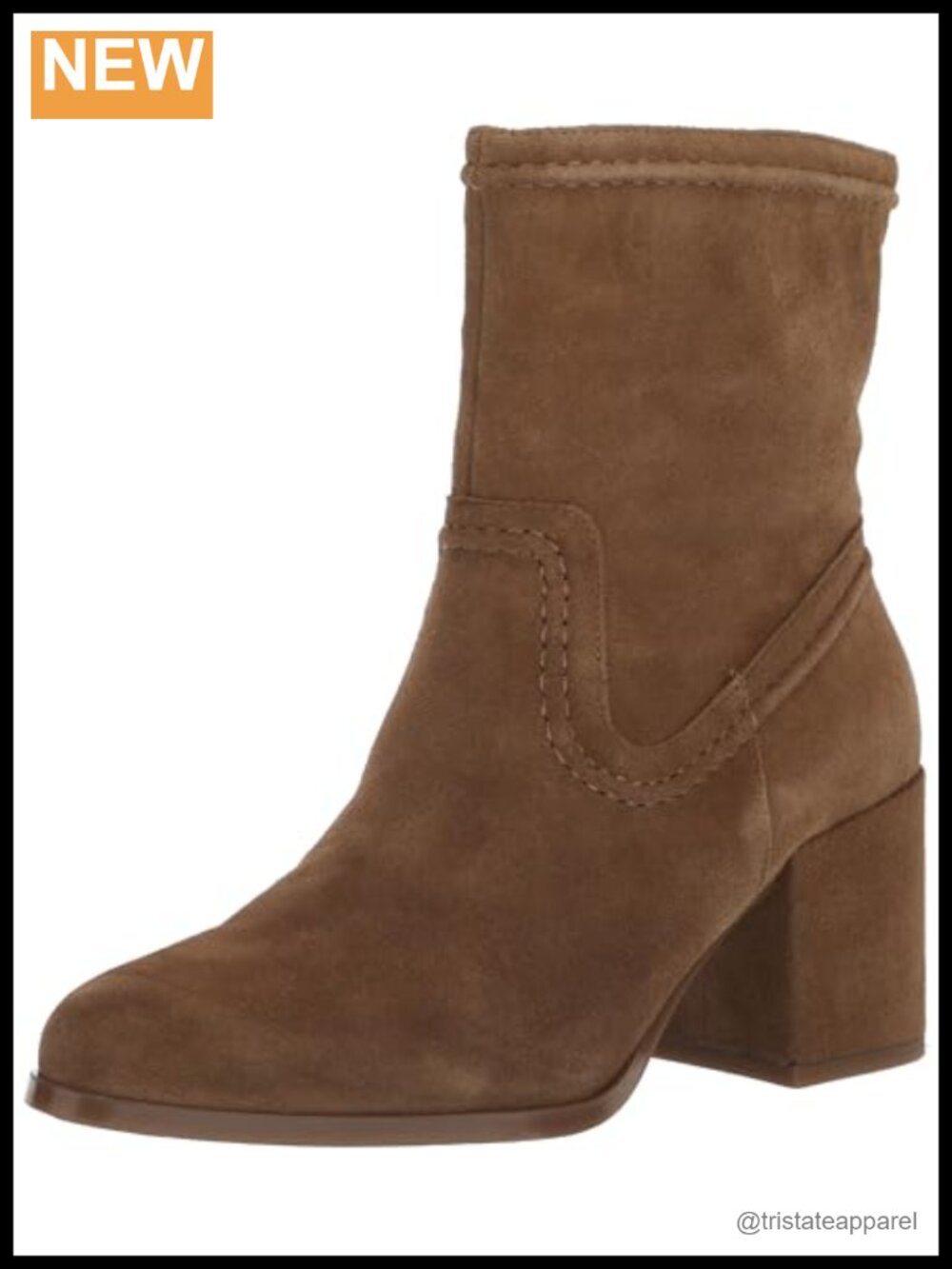 Suede Mid-Calf Pull-On Block Heel Bootie